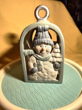 Powder Blue Smiling Snowman Tealight Holder SHIPS FREE